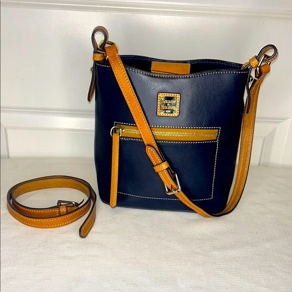 Dooney & Bourke Navy and Tan Crossbody Bag - Picture 1 of 13